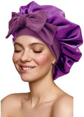 Satin Silk Hair Bonnet for Sleeping Large Bonnets with Tie Band Wrap with Adjustable Straps Night Sleep Caps for Women Curly Braid Hair Purple by GiLi