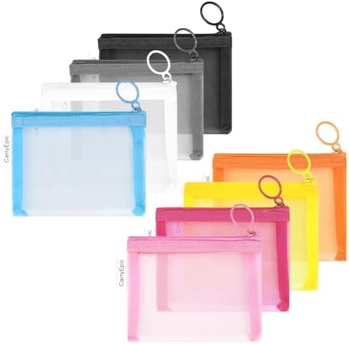 Mini Mesh Pouches(8 Pack), Small Mesh Bags with Zipper Nylon Makeup Pouches Bag Cosmetic Pouch Travel Purse Organizer Insert Diaper Inside Bag Organizers Home Organizing Size See Through Cute Colors by CarryEpic