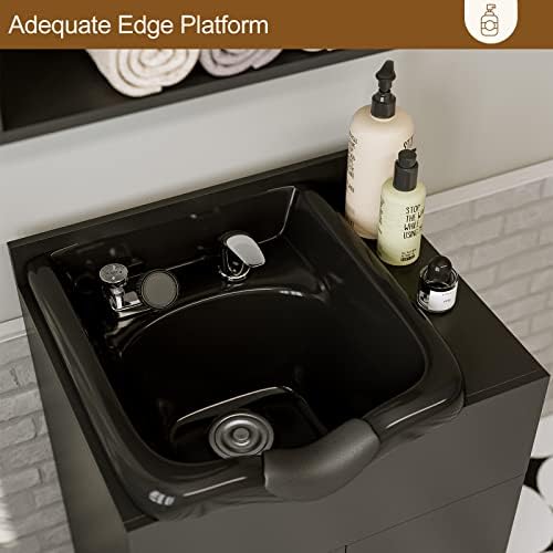 SyyBhb Black Shampoo Bowl Cabinet for Salon, Backwash Shampoo Station with Storage and Plastic Bowl - Image 5