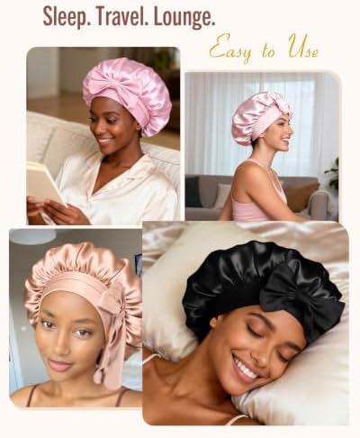BONNET QUEEN Soft Premium Satin Lined Bonnet, Double Layer Anti-Frizzy Silk Like Bonnet for Sleeping for Curly Hair with Tie Band, Pink - Image 5