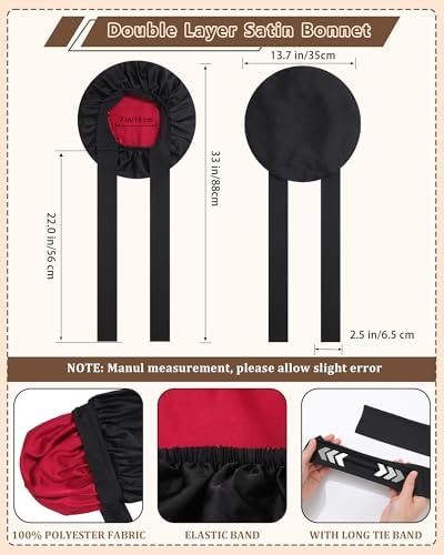 AWAYTR Satin Hair Bonnet for Sleeping, Adjustable Double Layer Sleep Cap - Image 2