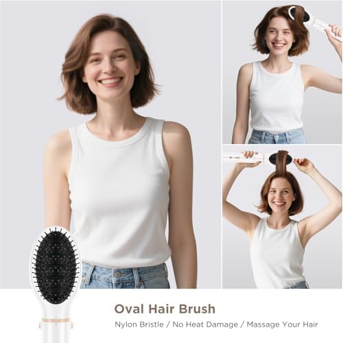 5 in 1 Blow Dryer Brush IG INGLAM MegaAir Hair Styler Brushless Hair Dryer Brush Left/Right Air Auto-Wrap Curler Hot Air Brush Negative Ions No Heat Damage Frizz-Free Drying Curling, White - Image 4