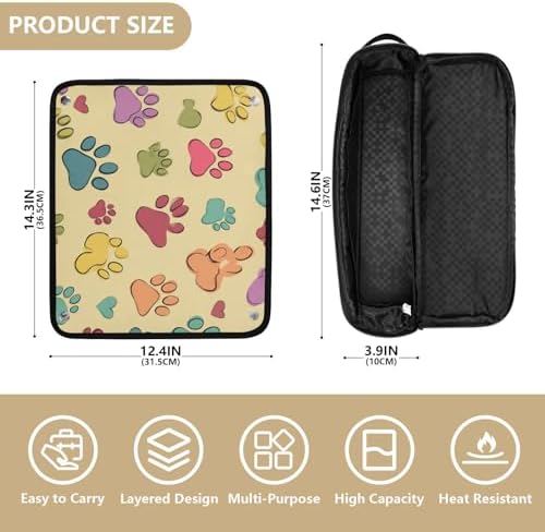 Hair Tools Travel Bag with Heat Resistant Mat Detachable 2-in-1 Curling Iron Travel Case Hot Tools Organizer for Straightener Flat Iron Light Yellow Cute Footprints - Image 4