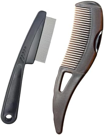 Dandruff Comb Wide Tooth, Stainless Steel Fine Tooth Lice/Psoriasis Scalp Detox Comb for Women, Men & Kids, Professional Portable Sweep/Massage/Clean Shower Brush Tool for Hair Care/Growth (Black) by AMZWISH