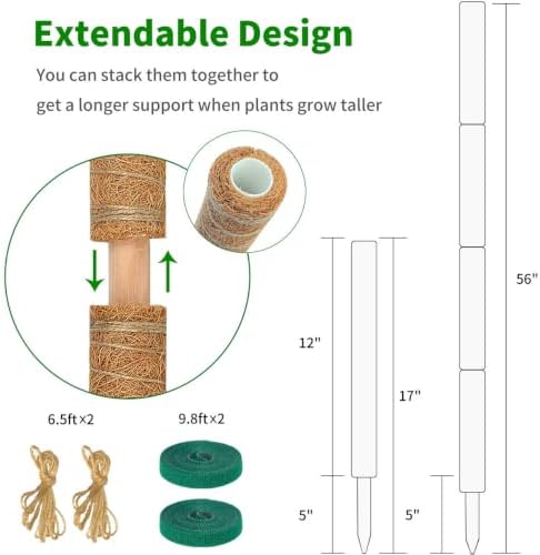 ALENEY Moss Pole, 4 Pack 17inch Monstera Plant Support Stackable Moss Poles for Plants, Coir Totem Pole Tall Moss Pole for Climbing Plants, Sphagnum, Indoor Potted Plants - Can Stacked Up to 56’’ - Image 2