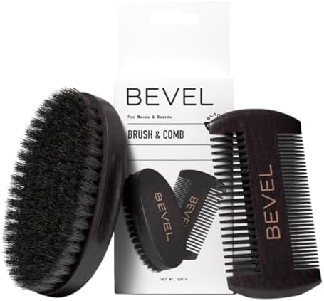 Bevel Premium 100% Boar Bristle Beard Brush & Deluxe Pearwood Comb Set by Bevel
