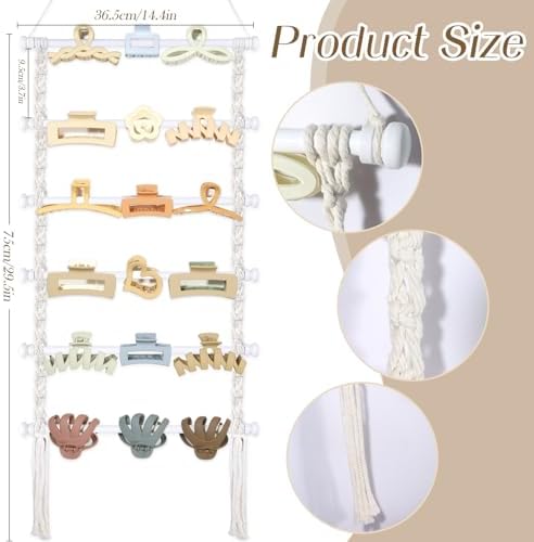 SNOWSTAR Macrame Hair Claw Clip Organizer,White Hanging Hair Clip Holder and Storage for Women Girls,Claw Clip Hanger Home Decor for Wall,Door,Closet - Image 2