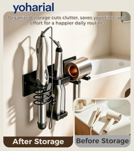 Wall Mount Hair Dryer Holder, No-Drill Hair Styling Tool Organizer - Image 5