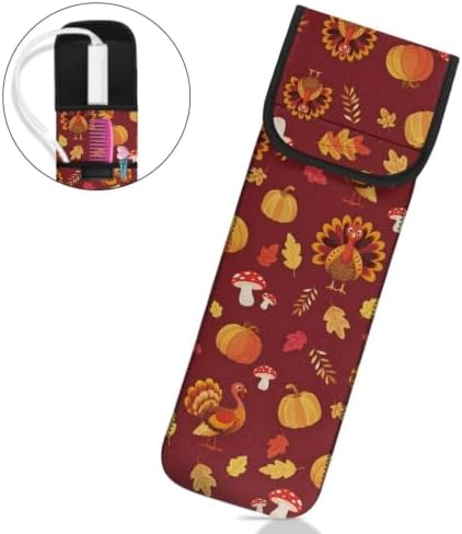 Brown Thanksgiving Turkey Flat Iron Case Heat Resistant Neoprene Curling Iron Cover Bag with Pocket Curling Iron Organizers and Storage for Flat Iron, Straightener, Curling Wand/Curling Iron - Image 2
