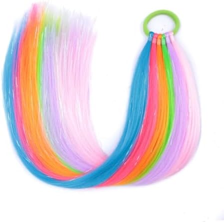 Rainbow Colorful Hair Tinsel Extensions for Women Ponytail Hair With Rubber Band Daily Party Festival Crazy Day Girls Accessories Synthetic Hair Pieces 2pcs/lot - Image 3