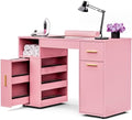 Manicure Table with Dust Collector, Glass Top and Wheels (Pink) by Oakvera