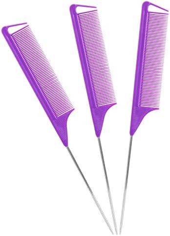 Rat Tail Steel Pin Teasing Combs Set: 3 Pack Hair Styling Combs for Parting and Teasing All Hair Types (Purple) by Kunihiko