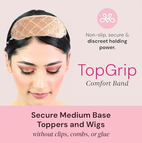 MILANO COLLECTION Glueless Top Grip for Hair Topper & Wiglets, Adjustable Translucent Strap with Side Openings, Top Headband for Your Wig or Topper, Includes Clips, Beige, Medium - Image 2