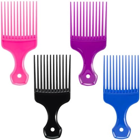 SIMPOR 4 Pcs Hair Pick Comb Wide Tooth Lift for Hair Styling Detangling, Plastic Afro Pick for Women Men, Fist Picks for Curly and Afro Hair (Multiple colors) by SIMPOR