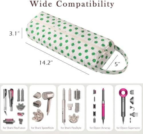 RSRSLEII Polka Dot Hair Tools Travel Bag,Hair Styling Accessories Storage Case for Shark FlexStyle,Dyson Airwrap Hair Dryer,Curling Iron,Straightener,Revlon Hair Tools,Portable&Foldable(25Green&White) - Image 2