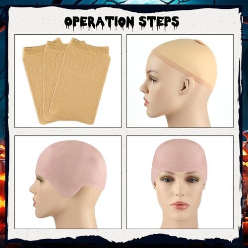 NACHLYNN 2/4/6/ Pcs Halloween Bald Cap for Adult Makeup Latex Bald Caps Nylon Bald Wig Cap Costume for Halloween Party Men - Image 3