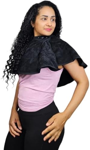 JADASH PRODUCTS Black Microfiber Shoulder Towel Cape, 400 GSM, Bleach-Resistant Salon Barber Hair Coloring Towel with Inner Neck Collar and Buttons, 25 x 30 in, 1 Count - Image 3