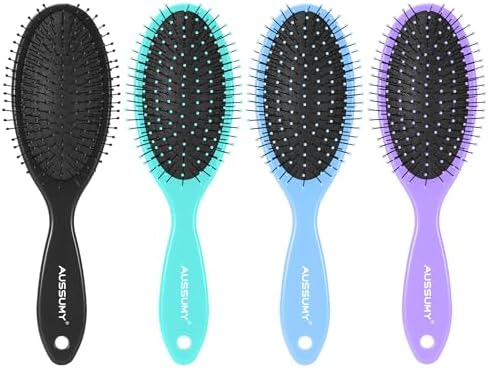 4 Pack Detangling Hair Brush - Air Cushion Detangler Hairbrush with Ultra Soft Bristles for Effortless Tangle Removal - For Wet Dry Damaged Curly Hair for Women Men Boys Girls Adult Kids -Mixed Colors by Aussumy