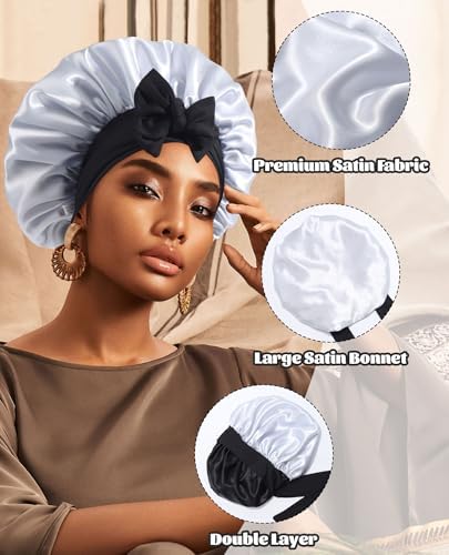 CHLINS Double Layer Satin Bonnet for Sleeping, Hair Bonnet for Curly Hair - Image 5