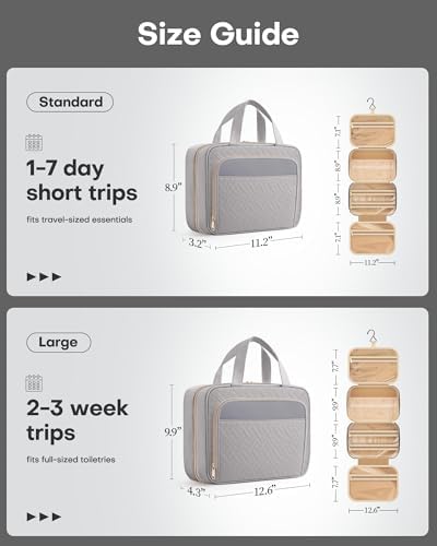 HOTOR Hanging Travel Toiletry Bag Women Men, Grey, Medium - Image 2