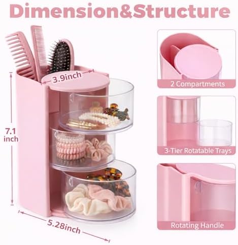 Hair Accessories Organizer, 3-Tier Vanity Caddy, Pink - Image 6