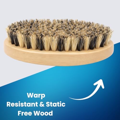 Beard Brush for Men, Natural Boar Bristles, Black Oval Wave Brush, Warp Resistant Wood Handle, for Fuller Thicker Hair, Beard & Mustache Growth, Exfoliation (Maize) - Image 2