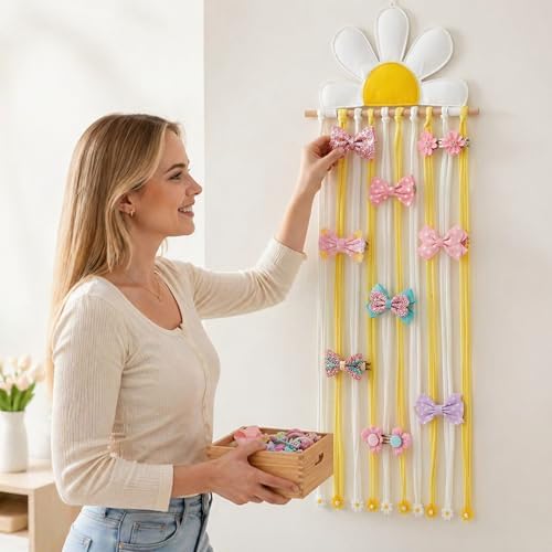 Suncalla Long Bow Holder for Girls Baby White Daisy Hair Bow Clip Organizer - Image 4