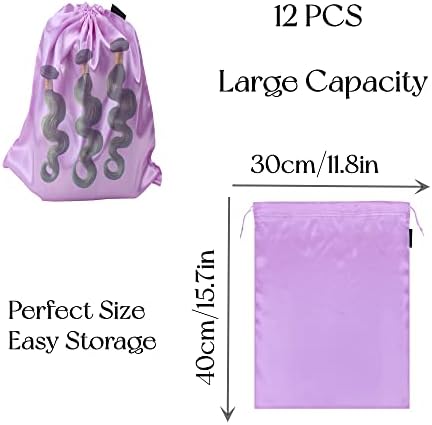GONGKANGYUAN 12 Pcs Satin Wig Bags with Drawstring Satin Bag for Packaging Hair Extensions Wigs Soft Silk Pouches Hair Tools Storage Bags for Home and Salon (Violets) - Image 4