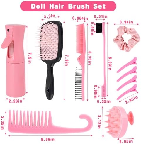 Doll Hair Brush Compatible with American Girl, Doll Wig Brush Set with Spray Bottle Detangle Brush Curly Hair Comb Set Fit for American Girl Doll Accessories, Doll Head Hair Styling Brush Set 8 PCS· - Image 2