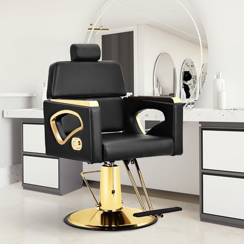 Barber Salon Chair for Hair Stylist, all Purpose Salon Chair Black & Gold - Image 2