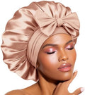 BONNET QUEEN Double Layer Silk Bonnet for Sleeping for Women Satin Lined Bonnet Night Cap for Curly Hair with Tie Band,Champagne by BonnetQueen