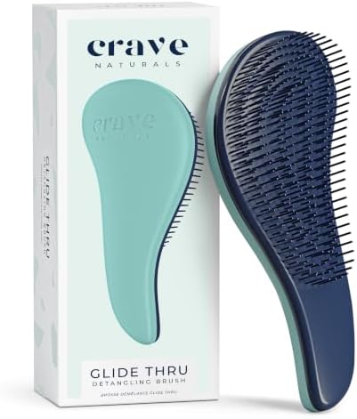 Crave Naturals Glide Thru Detangling Hairbrush that Glides Through Tangles For Wet, Dry and Damaged Hair - Gentle Detangler Styling Tool for Adults, Kids, Men and Women - 7.5 x 3 in, Turquoise by CraveNaturalsDetanglingBrush