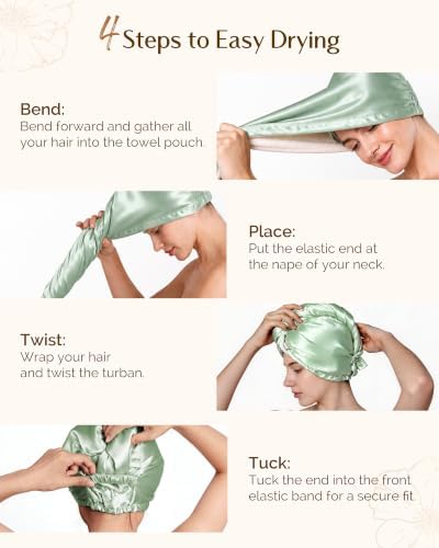 YANIBEST Satin Microfiber Hair Towel Wrap, Fast Drying Turban for Women - Image 4