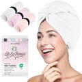 Lili&James 100% Cotton Hair Towel Wrap for Women & Kids – 420 GSM Quick Dry Hair Turban with Double Button Loop, Anti Frizz Non Microfiber Hair Drying Towel for Long & Thick Hair (White+Pink+Lilac) by LiliJames