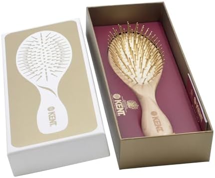 Kent ZZ Gold Plated Pin Rubber Cushion Detangler Brush for Detangling and Smoothing, Limited Edition Oval Paddle Hair Brush for Medium to Long Hair by KENT