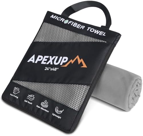 APEXUP Microfiber Travel Towel, Ultra Absorbent Quick Dry Towels, Lightweight Gym Sports Camping Towel for Workout, Yoga, Beach, Shower, Swimming (48"×24", Gray) by APEXUP