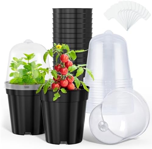 homenote 5 Inch Nursery Pots with Humidity Domes for Seed Starting (15 Pcs) by HOMENOTE