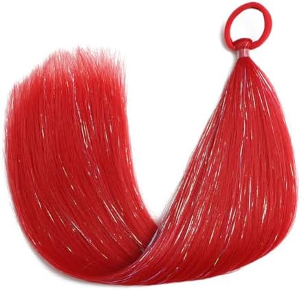 Red/Blue Ponytail Extensions, Girls Hair Accessories Tinsel Extensions With Rubber Band Braiding Ponytail Extensions for Women Halloween Festival Daily Party Rave Wacky Crazy Day Hair Pieces 2pcs/lot - Image 4