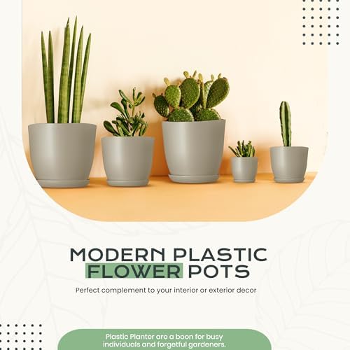 Plant Pots Indoor with Drainage, 10 Pack Multi-Size Planters Set, Grey - Image 7