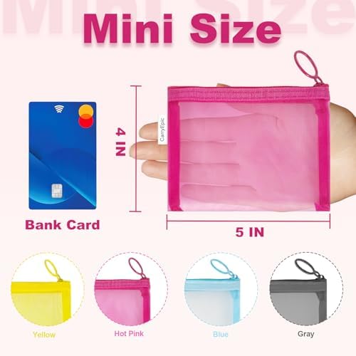 Mini Mesh Pouches(4 Pack), Small Mesh Bags with Zipper Nylon Makeup Pouches Bag Cosmetic Pouch Travel Purse Organizer Insert Diaper Inside Bag Organizers Home Organizing Size See Through Cute Colors - Image 2