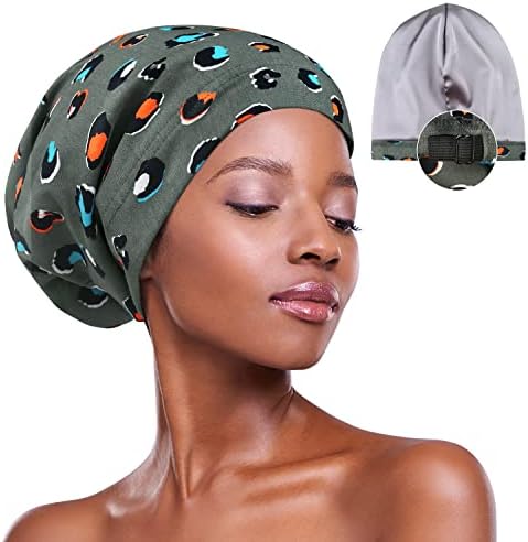 3 Size Satin Lined Sleep Caps for Braids,Dreadlocks Natural Curly Hair Adjustable by Winitas