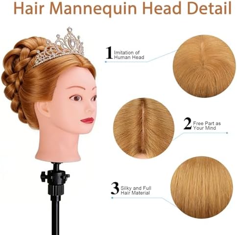 80% Human Hair Mannequin Head 26-28"Doll Head for Hair Hairdresser Practice - Image 4