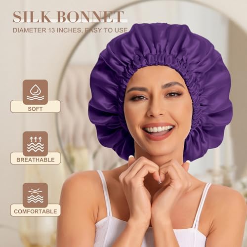 Edoneery Satin Bonnet for Sleeping Women, Double Layer Curly Hair Cap - Image 3