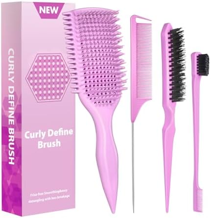 Curl Defining & Detangling Brush – Dual-Vented Curly Hair Brush for Wet & Dry Hair with Flexible Bristles – Reduces Frizz & Smooths Knots – For All Hair Types & Users (Pink) by QuwheCurlDefiningBrush