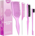 Curl Defining & Detangling Brush – Dual-Vented Curly Hair Brush for Wet & Dry Hair with Flexible Bristles – Reduces Frizz & Smooths Knots – For All Hair Types & Users (Pink) by QuwheCurlDefiningBrush