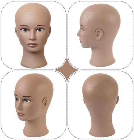 YANTAISIYU Bald Female Mannequin Head Professional Cosmetology Training Head for Wig Making and Display with Clamp Stand (Dark Brown) - Image 2