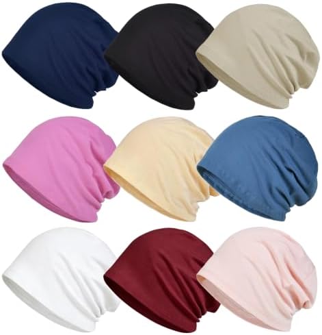Cmonie 9-12 Pcs Solid Women Chemo Hat Stretchy Turban Beanie by Cmonie