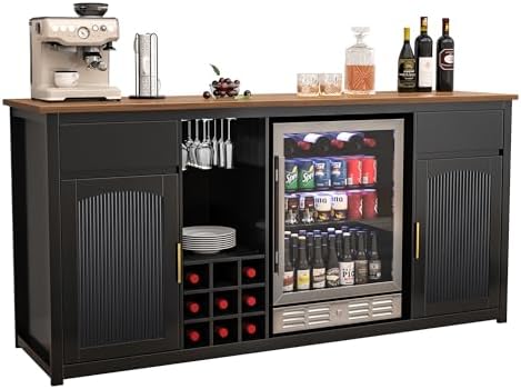 GDLF 78.7" Home Bar Cabinet with Fridge Space, Fluted Wine Liquor Bar,Black - Image 3