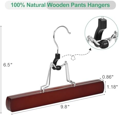 TOPIA HANGER 12 Pack Wooden Pants Hangers, Hair Extension Hangers Non Slip Skirt Hanger Wood Clamp with Velvet Padded 360° Swivel Hook for Jeans, Skirts, Trousers, Wigs Cherry CT67M - Image 3
