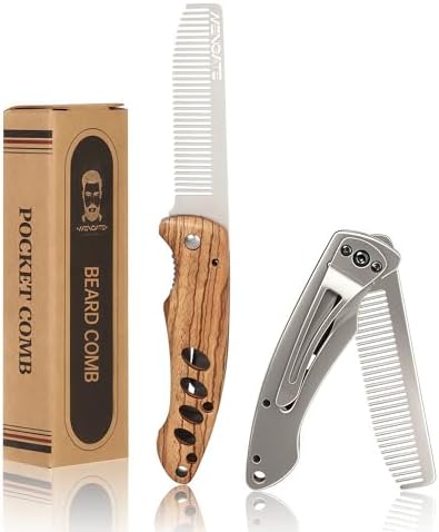 1PC Wood Beard Comb for Men - Zebrawood & Secure Lock & Pocket clip, 0.12lb by MenGate